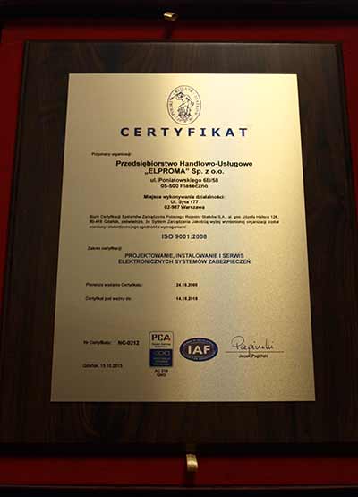 Certyfikat ISO 9001 2008